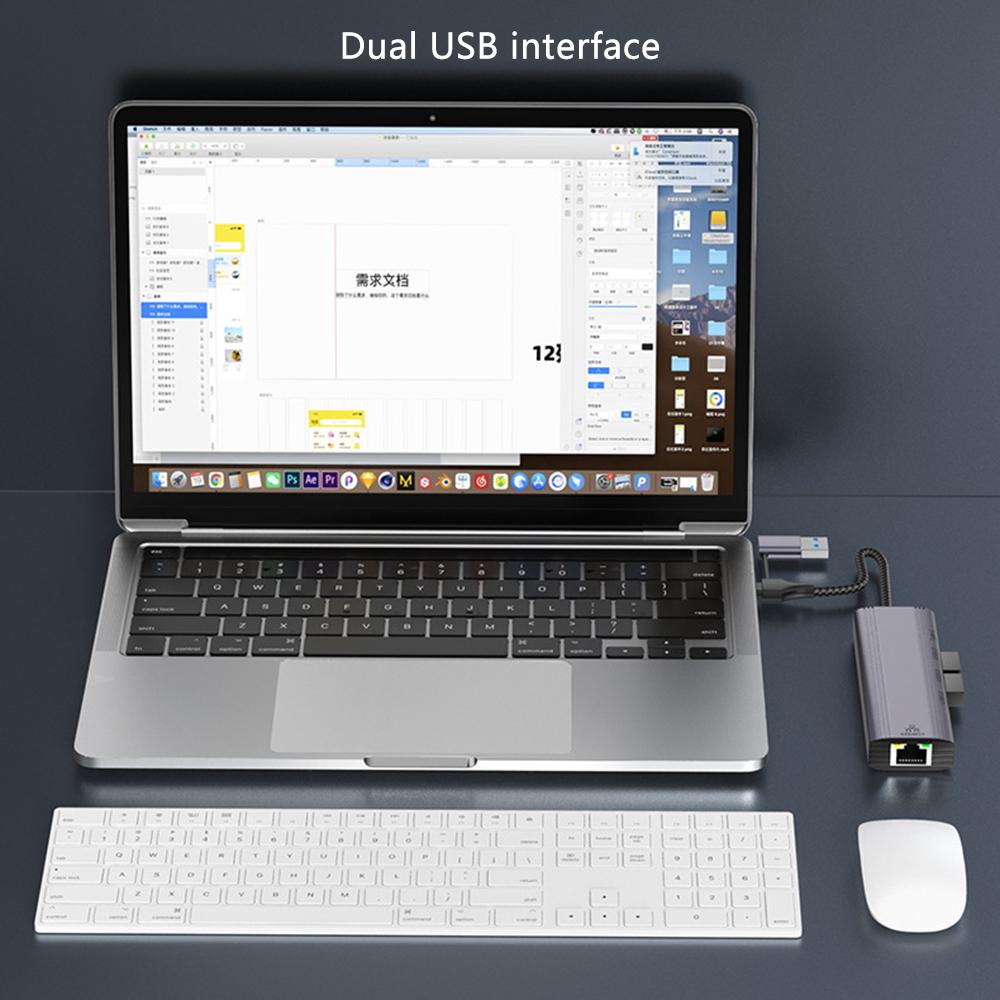 T513 Docking Station USB/Type-C To USB3.0x3+USB-C+Gigabit Laptop Adapter