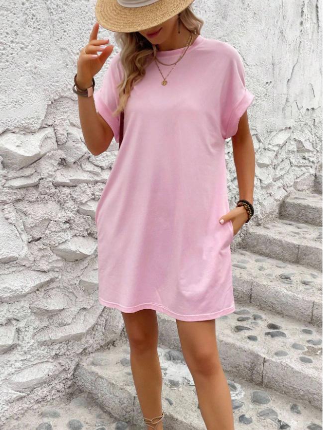European and American Casual Batwing Sleeve Dress with Invisible Pockets (2024)