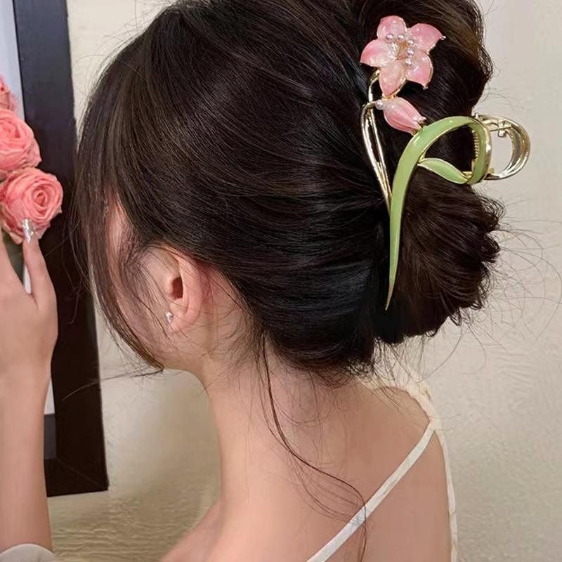 1pc Women's Multi-Color Flower Leaf Shaped Alloy Faux Pearl Hair Claw, Suitable For Everyday Use Boho Valentine's Day Valentines Summer Claw Clips