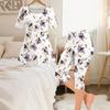 Women Plus Size Printed Round Neck Short Sleeve Flared Top Capri Pants Two Piece Pajama Set