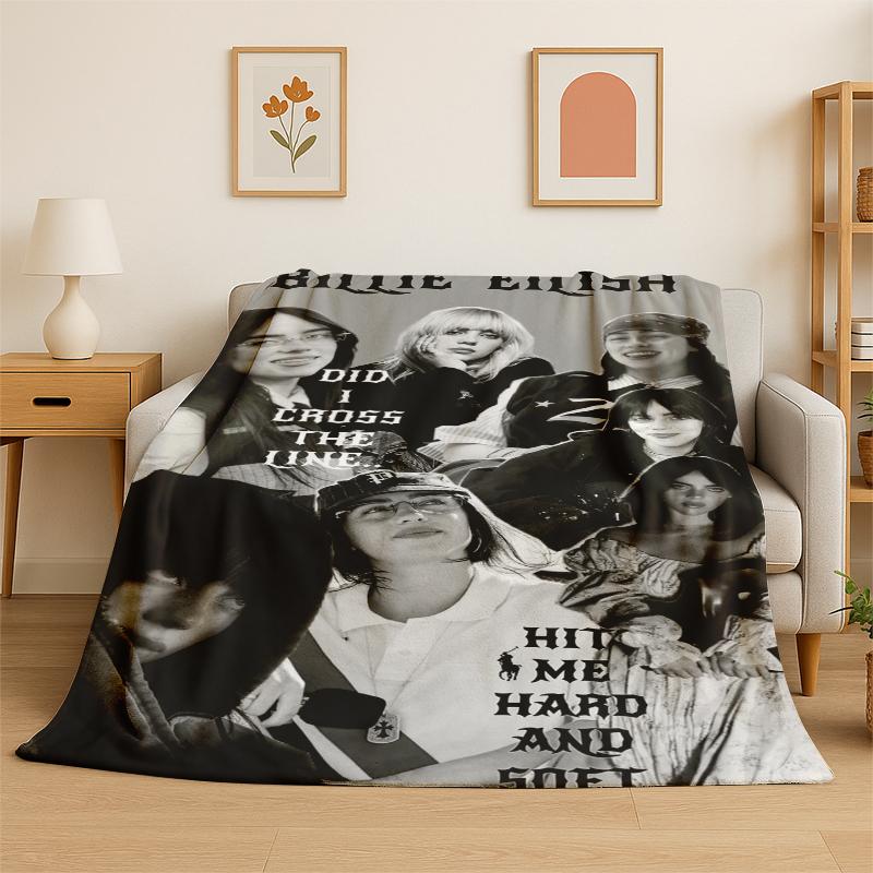 3D Billie Eilish Singer Star Flannel Blanket Soft Warm Throw Blanket for Bedroom Living Room Bed Travel Camping Picnic Gift