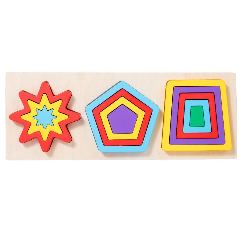 Children'S Wooden Shape Matching Column Puzzle Building Block Geometric Puzzle Montessori Early Education Cognitive Educational Toys