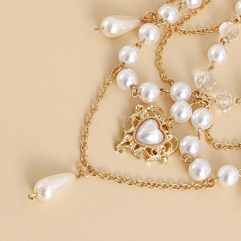 Modische Quasten-Halskette Elegante mehrschichtige Halskette Perlen-Halskette Schlüsselbein-Kette Schmuckzubehör für Damen