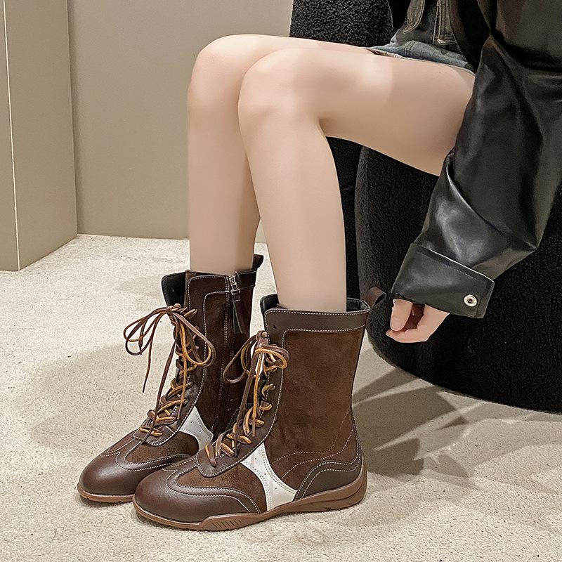 Popular Wasteland Style Fashion Thin Short Boots Women's 2025 Autumn New Fashion Versatile Outdoor Tooling Boots Medium Boots