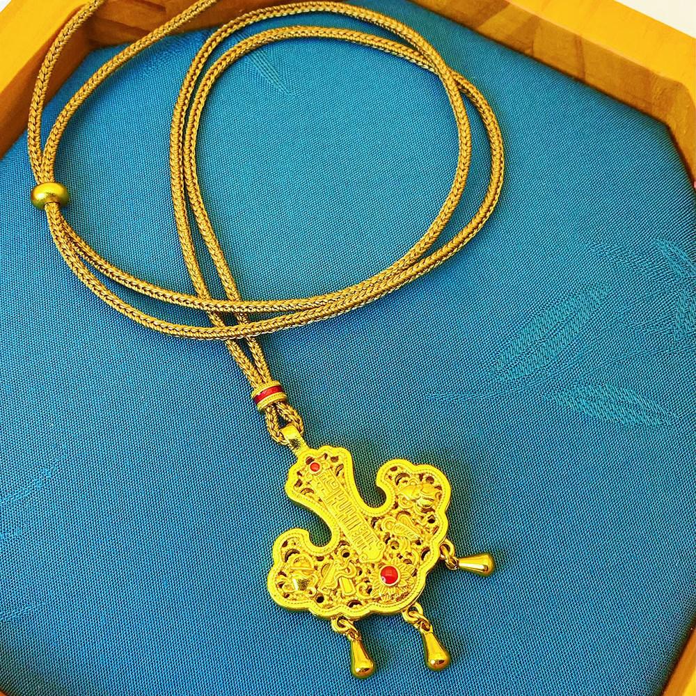 Golden Ruyi Lock Pendant: Chinese National Trend Style, Sand Gold Finish Necklace.