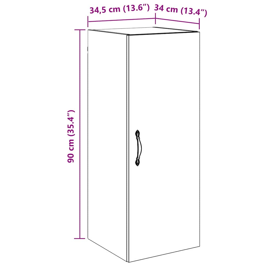 Wall Mounted Cabinet Black Oak Effect 34.5 X 34 X 90 Cm