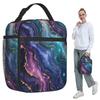 Blue Purple Gilded Luxury Gold Marble Insulated Lunch Bag for Women Cooler Thermal Food Box Tote Portable Lunch Boxes Container