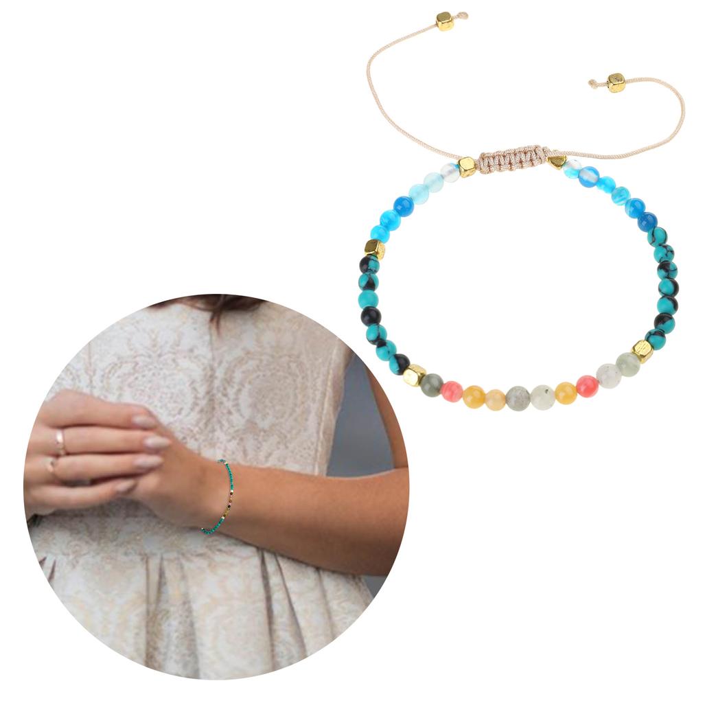 7 Chakra Beads Bracelet Natural Stone Braided Rope Healing Balance Bracelet Bangles with 2mm Beads Handchain for Women