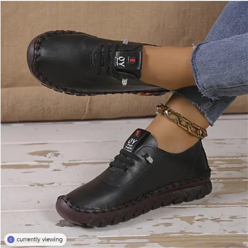 Tenisky Dámske Topánky Mokasíny Šnurovacie Kožené Ploché Nové Jarné Ležérne pohodlné Topánky pre Mamu Mujer Chaussure Femme
