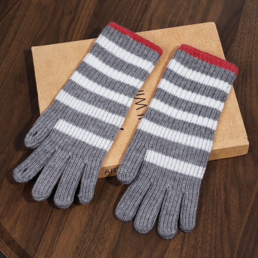 Gants d'hiver tactiles sans doigts rayés style coréen – Laine tricotée chaude, conception à cinq doigts pour le cyclisme et l'apprentissage