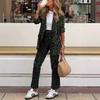Bohemian Leopard Print Long Sleeve Top High Waist Set with Pants