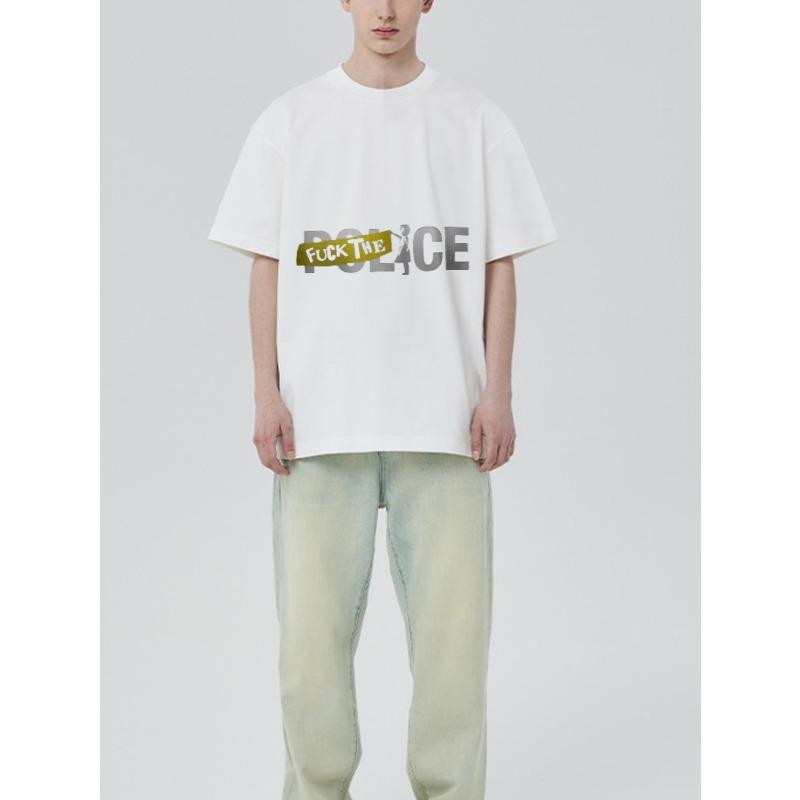 Bílé tričko Fuck The Police grafický potisk ležérní streetwearový top pro muže a ženy