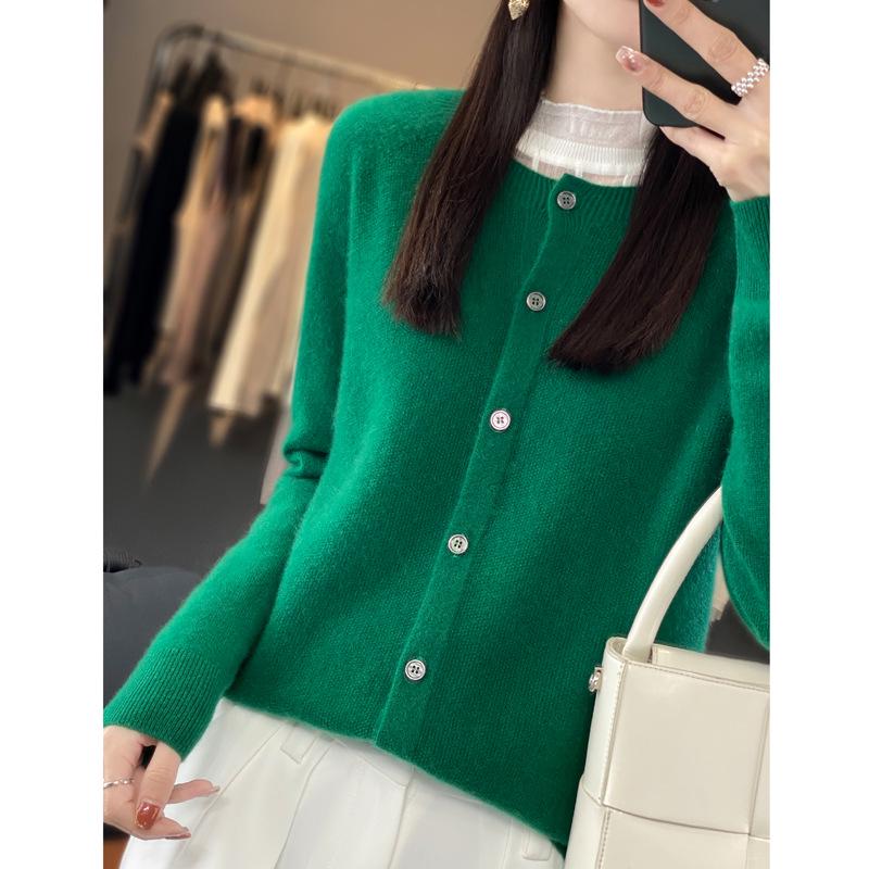 

Женский кардиган свободного кроя из 100% шерсти - Вязаный базовый слой на осень/зиму M (95-110 jin)