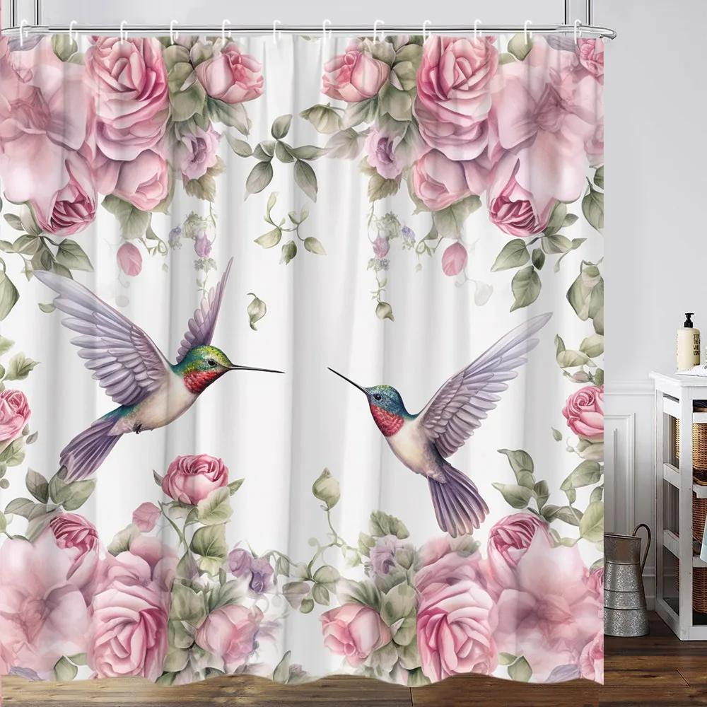 Flower Hummingbird Shower Curtain Watercolor Butterfly Cartoon Plants Farm Garden Home Polyester Fabric Bathroom Decor Curtains