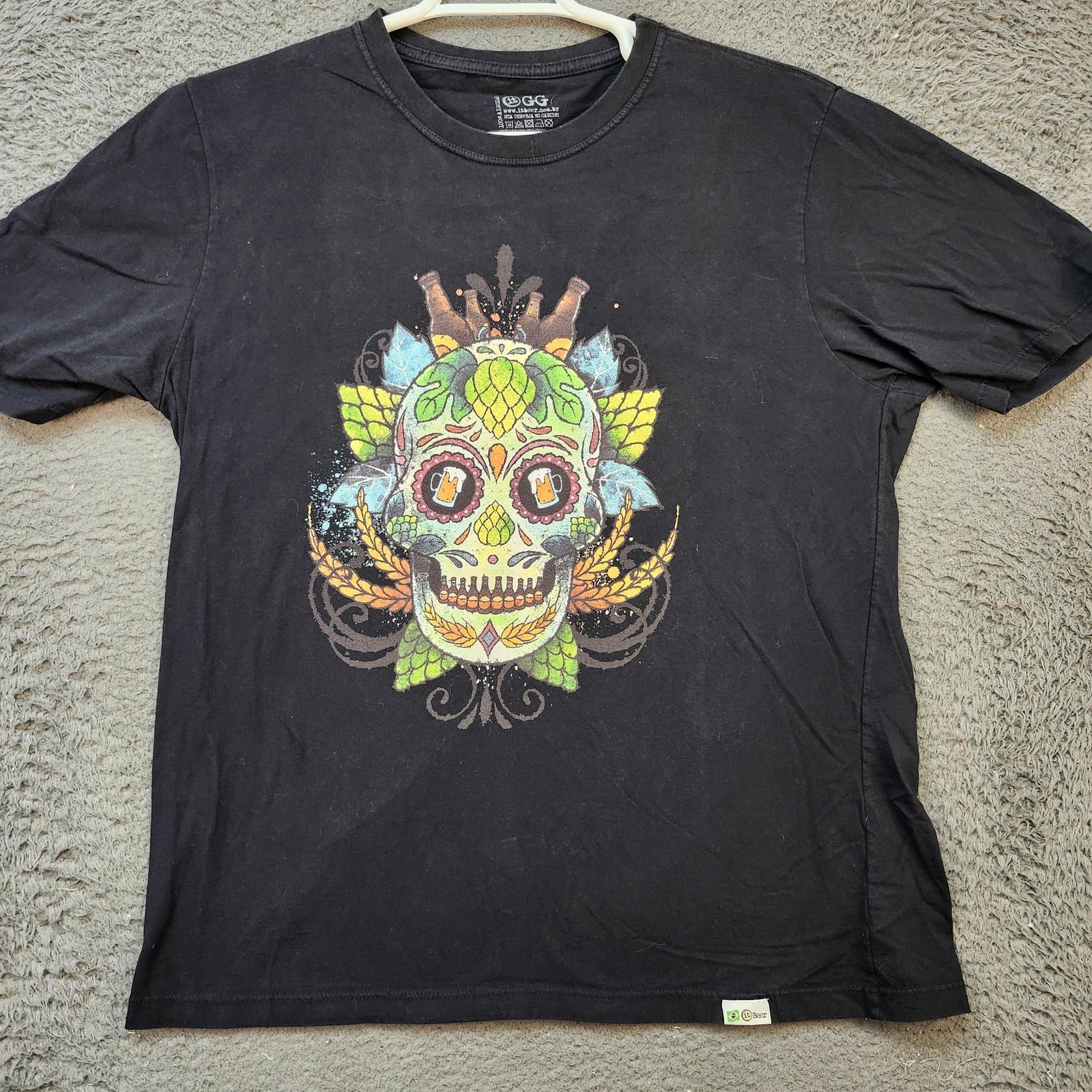 Sugar Skull Beer Shirt Mens Extra Large Black Graphic Hops itBeer Brazil Tee Unisex T-Shirt L