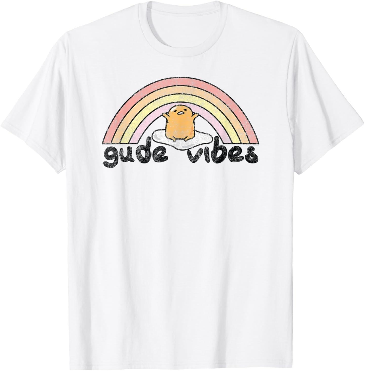 Gudetama Gude Vibes Good Vibes Rainbow T-Shirt Mens Womens Tees Top 2XL