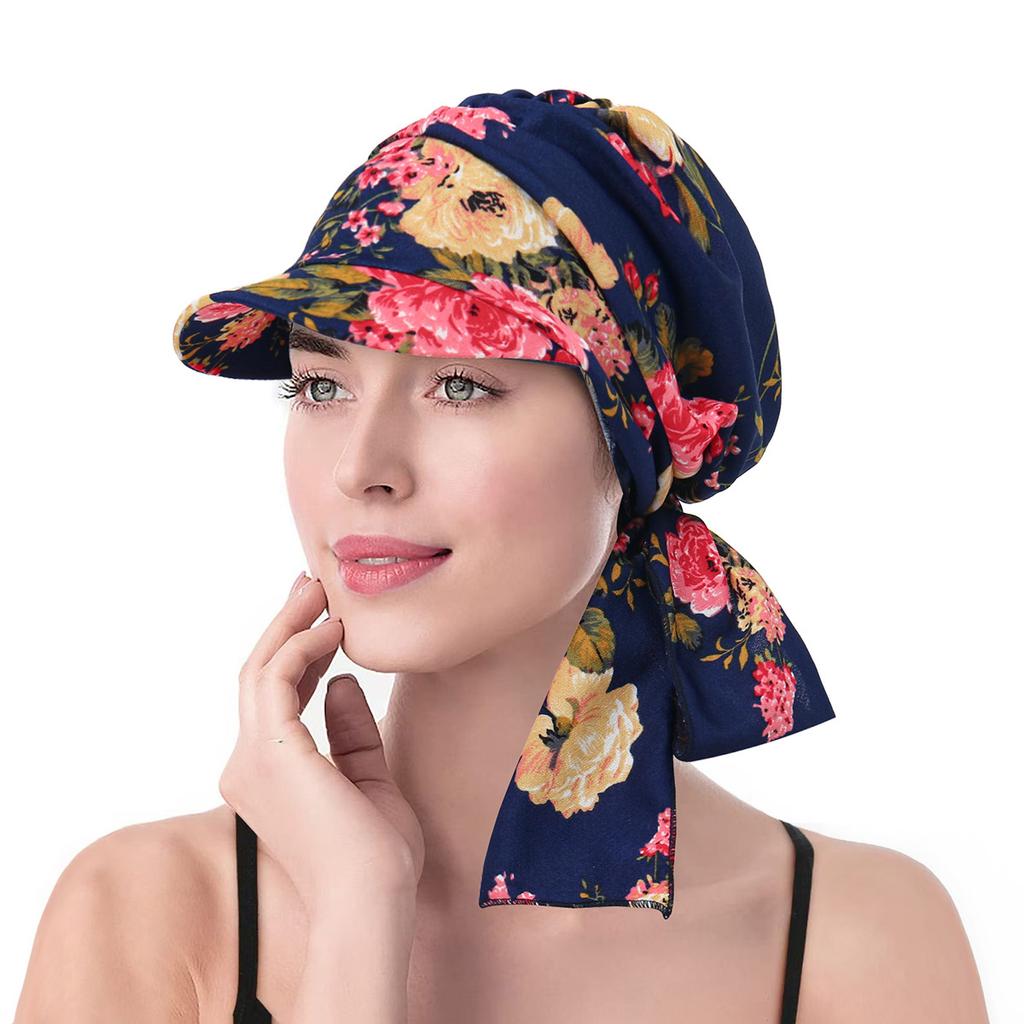 European and American hot sale leopard print cloth hat brim headscarf hat flower headscarf hat Muslim can hide hair bun hat spot