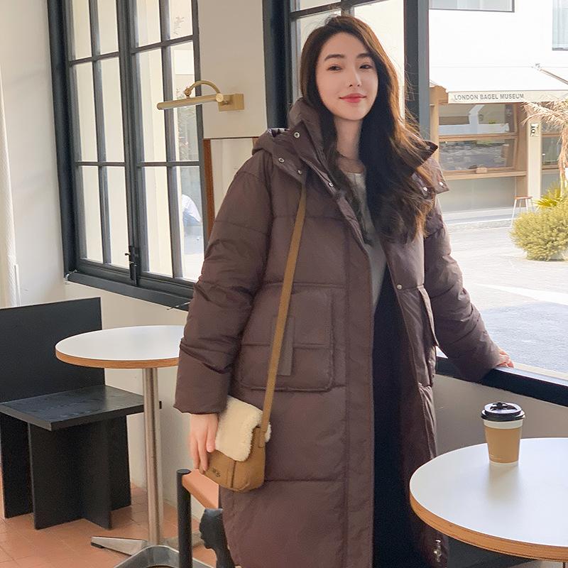 

Женское средней длины свободного кроя в корейском стиле однотонное теплое и универсальное зимнее пальто студенческая хлопковая куртка с капюшоном новое хлопковое пальто XXL коричневый