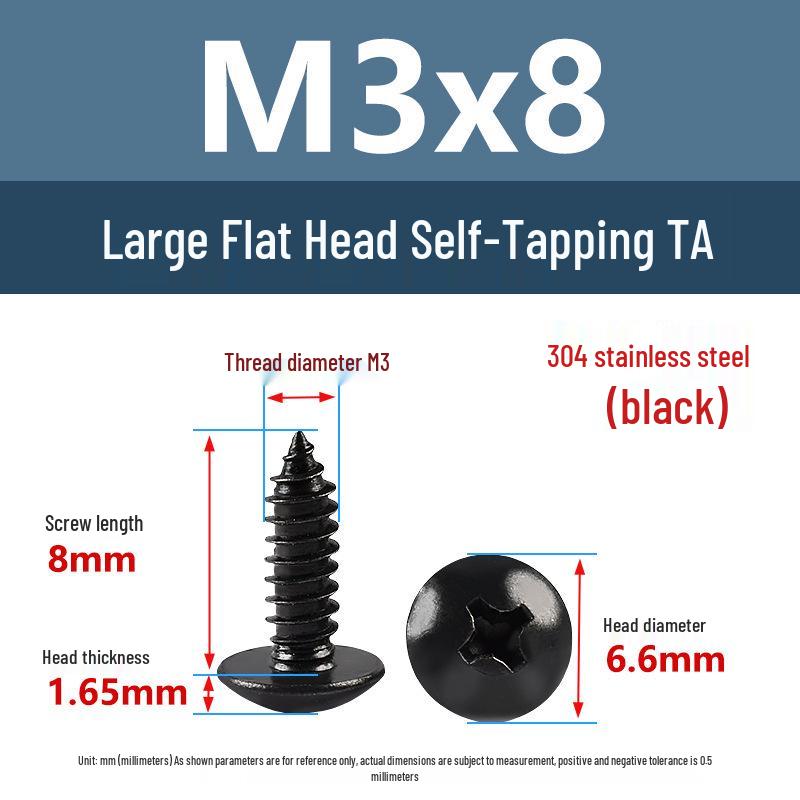 

Black Zinc 304 Stainless Steel Large Flat Head Phillips Self-Tapping Screw