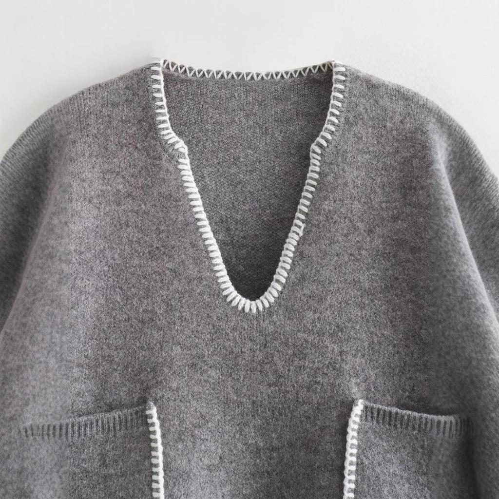 Spring New European & American Women's Knit Color Block Top