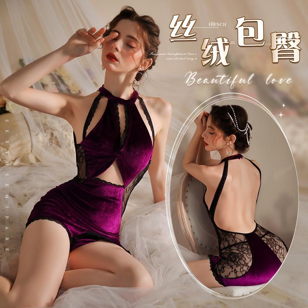 Sexy pajamas large size with chest pad thin ice silk lace backless flirting pure desire suspender pajamas female summer