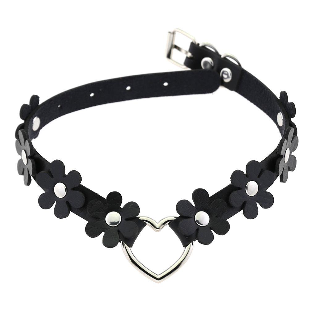 DIEZI Punk Black Lace Leather Choker Torques Necklace For Women Men Harajuku Gothic Sexy Cirle Heart Collar Necklace Jewelry