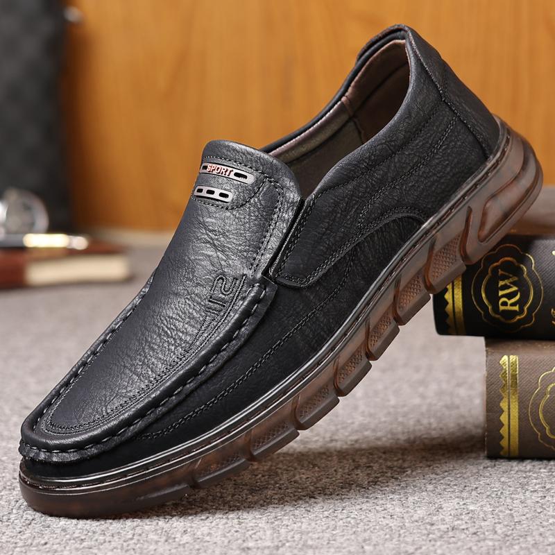 

Мужские деловые кожаные туфли в британском стиле, повседневные, нескользящие, большого размера, элегантные, для мужчин среднего и пожилого возраста, черные кожаные туфли для меня 44 чёрный