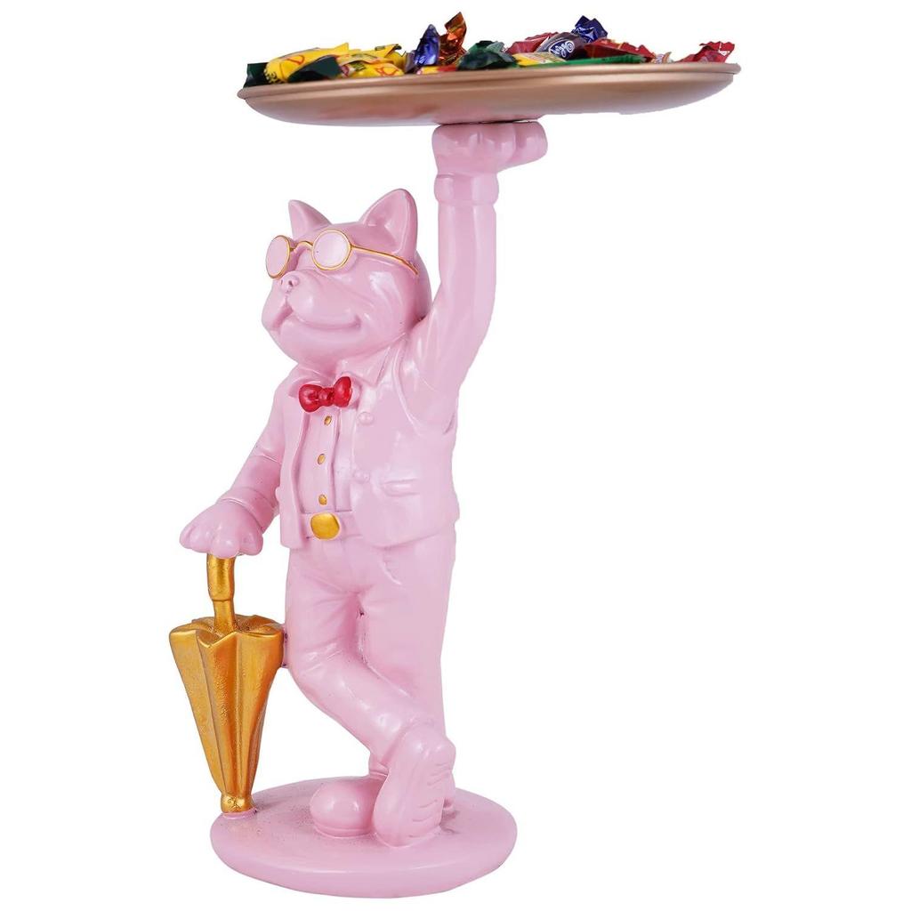 Bulldog with Tray Figurine Scluputre for Home Decor Showpiece, Living Room Decor Showpiece,Kitchen, Office, Gifts Item, Table Decoration (Pink)