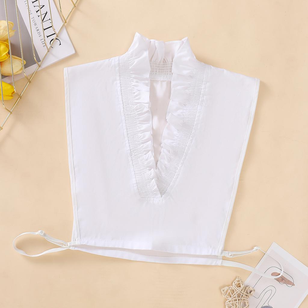 Ladies Elegant Pleated Lace Fake Collar, Deep V-Shaped Fake Collar with Decorative Collar, Temperament Fake Collar