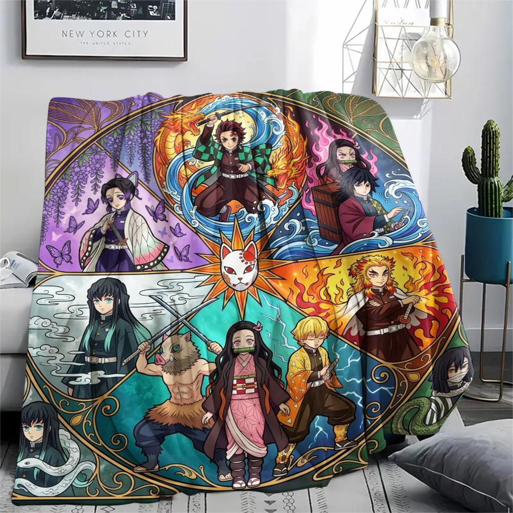 Demon Slayer Tanjiro Flannel Blanket Comfortable Warm Print for Bedroom Sofas Beds Outdoor Picnic Tour.-TING