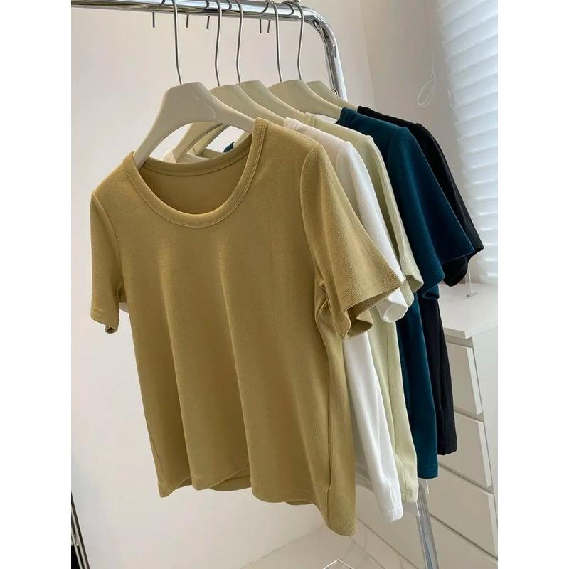 Женская летняя новинка, однотонная, свободная, приталенная, корейский стиль, с одним открытым плечом, женская футболка, универсальный топ L