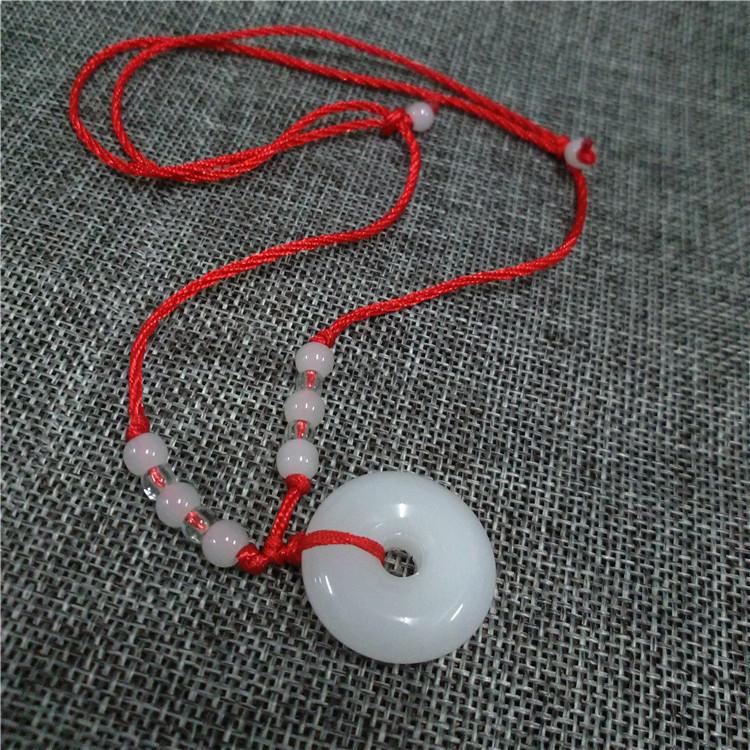 Buddhist White Jade Hand Woven Pendant Necklace Lotus Guanyin Buddha Long Life Lock Pendant Lucky Religious Necklace WHITE&45-65CM