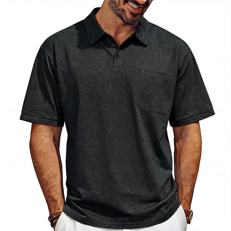 Men’s Washed Short‑Sleeve Polo Shirt, Classic Lapel Collar with Chest Pocket, Soft Breathable Fabric, Relaxed‑Fit Business Casual Daily Top
