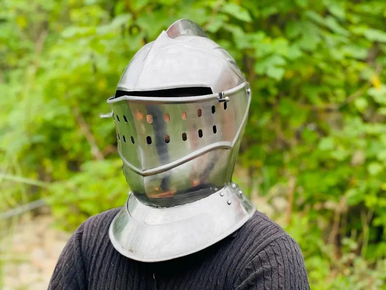 Medieval European Closed Helmet – Wearable Medieval Knight Armor – LARP & Fancy Costume Collectible Gift
