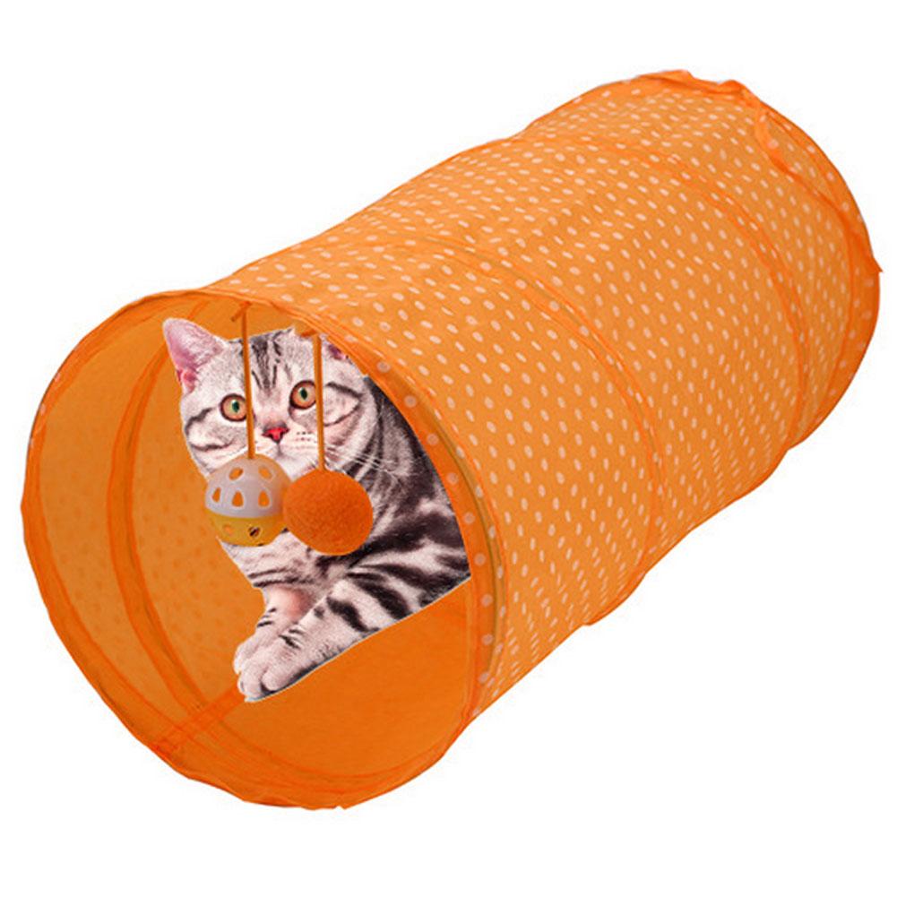 Foldable Cat Dot Tent Long Tunnel Bed Toy Interactive Playing Toys Hide Tunnel (Orange)