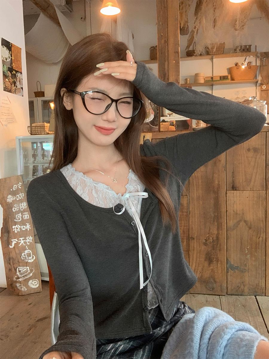 

Женская рубашка из двух частей, выполненная из искусственного кружева Pure Lust, с глубоким вырезом, утолщенной отделкой и длинными рукавами, для осени и зимы с облегающим верхом XL