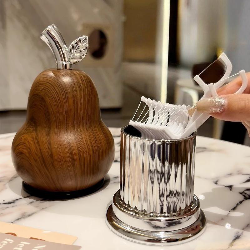 Toothpick Box Wood Grain Household High Aesthetic Dental Floss Storage Box Gourd Cotton Swab Dental Swab Tube