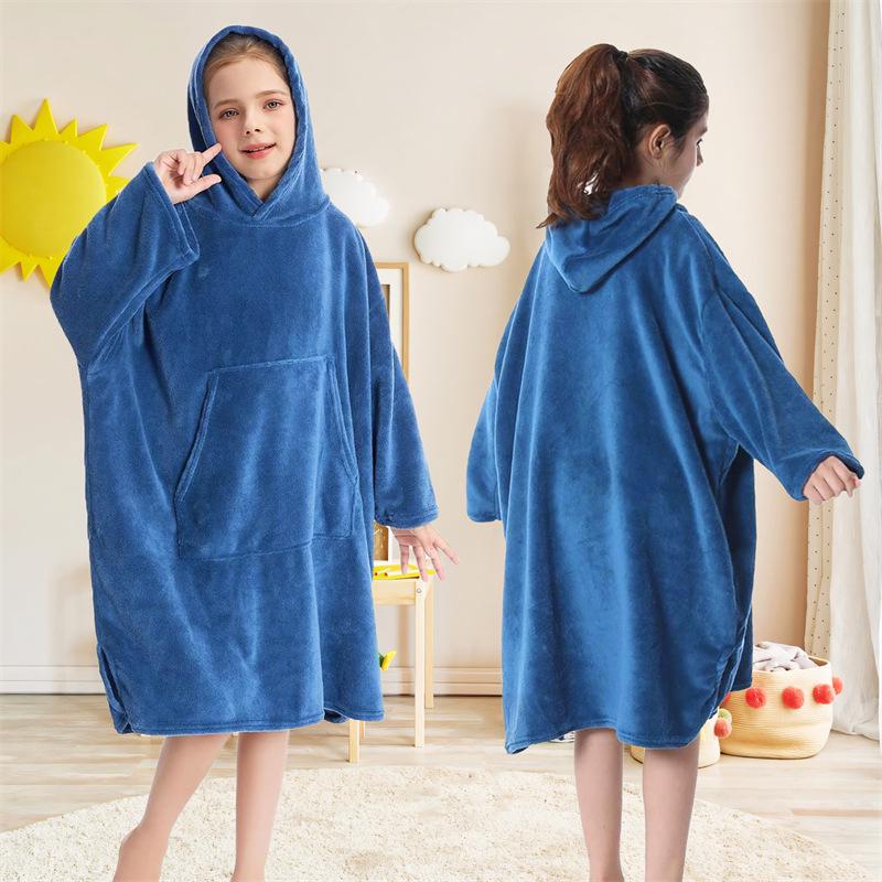 Children's Warm Coral Fleece Hooded Bathrobe for Surfing and Swimming