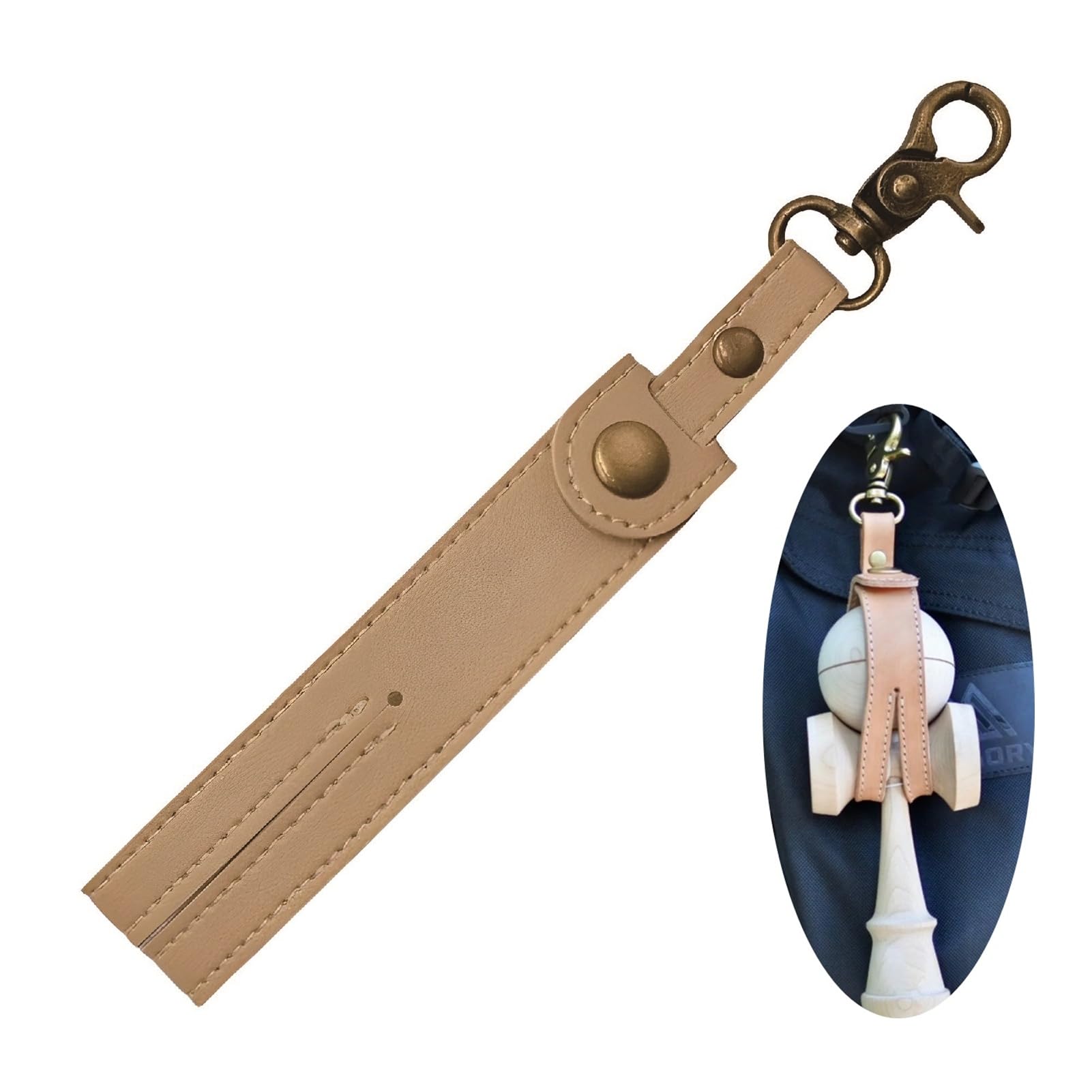 ZERONOWA Кендама Кожаный Аксессуар для Кендамы с Портативным Держателем для Кендамы Держатель, Защелка, (бежевый)