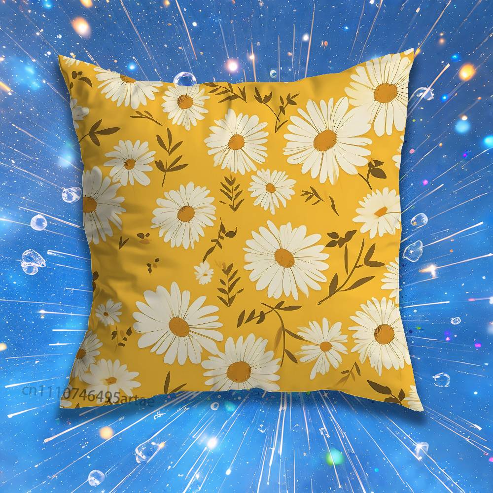 Daisy Flowers Pillow for Sofa Seat Chair DecorativeModern Home Decor Print Throw Cushion