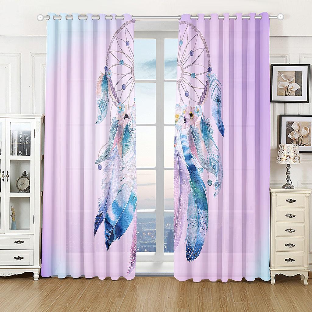 2pcs Dream Catcher Feather Line Anchor Window Curtains Home Decor Living Room Curtain Kitchen Draperies Curtains for Bedroom