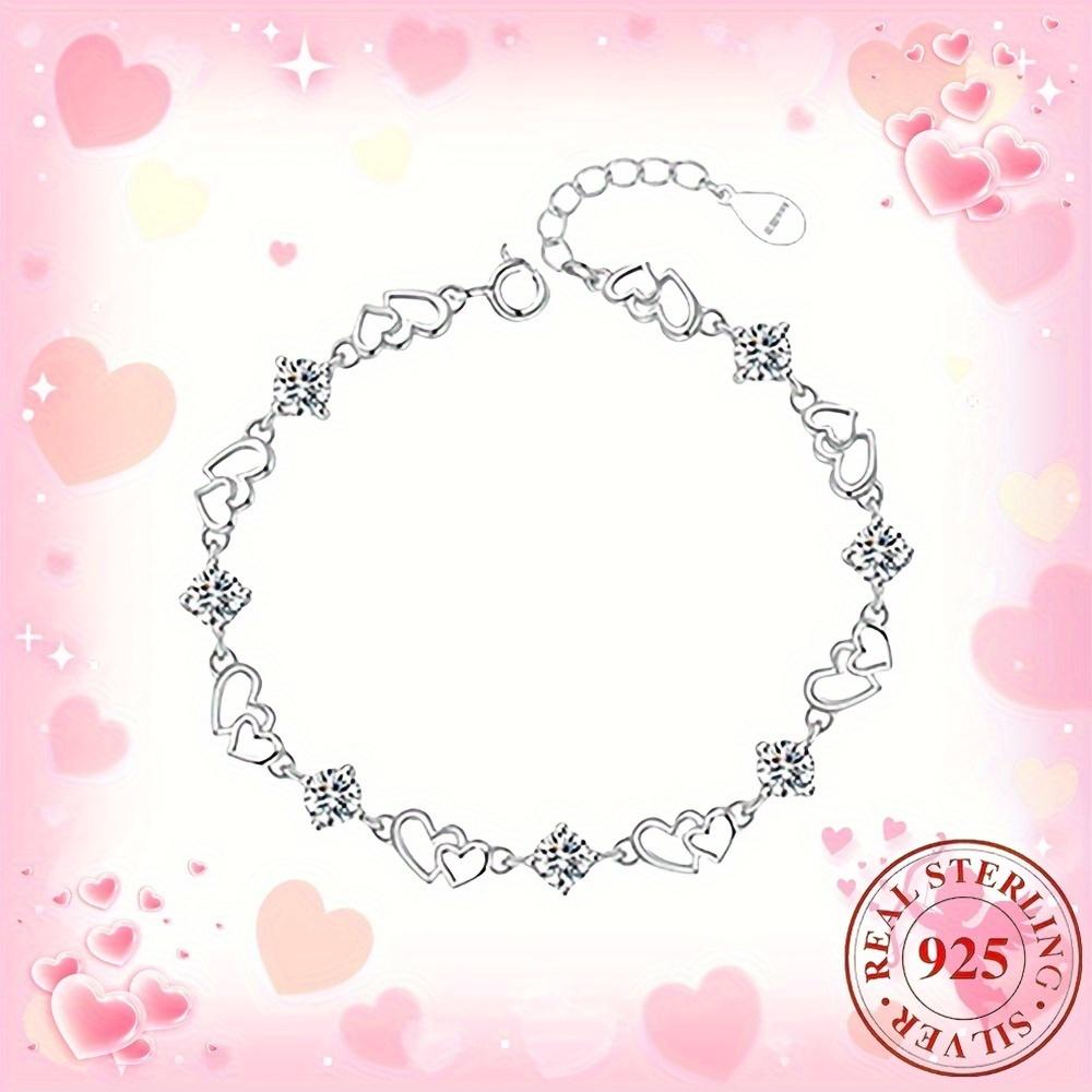 Sterling Silver Heart-shaped Elegant Ladies' Fashion Bracelet Is Suitable for Engagement, Wedding, Confession, and As a Gift for Women