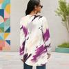 Women Plus Size Round Neck Long Sleeve Colorful Striped Printed Cyan Loose Blouse High Low Hem