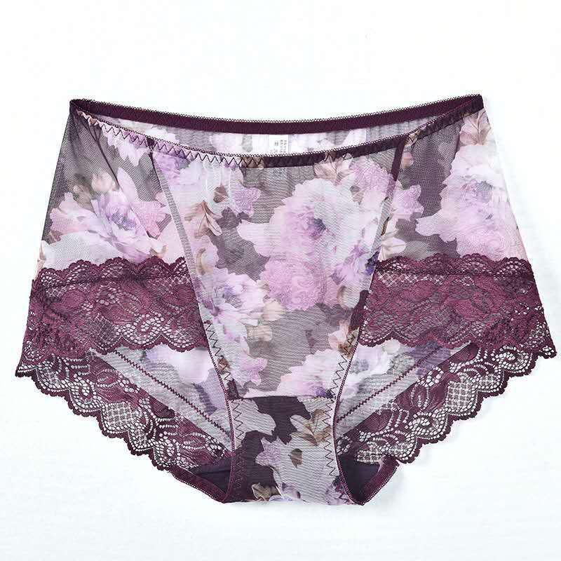 Sleek Mesh Print Plus Size Seamless Mid-High Waist Women's Panties