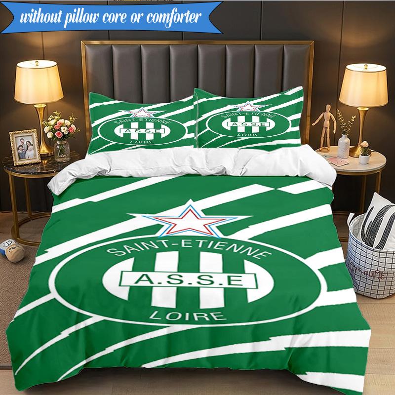 3PCS Asse Saint-etienne Crest Bedding Set 2D Printing (Includes 1 Duvet Cover + 2 Pillowcases Coreless), Bedroom decor,Fan gift
