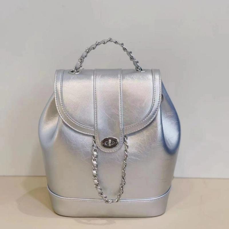 Kleine Geur Ketting Rugzak Koeienhuid Vintage Crossbody Tas Vintage Zilver Schooltas