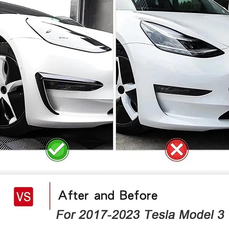Pair Car Fog Lamp Trim Cover For Tesla Model 3 2017 2018 2019-2023 Front Bumper Fog Lamp Wind Knife Spoiler Fog Light Eyebrow