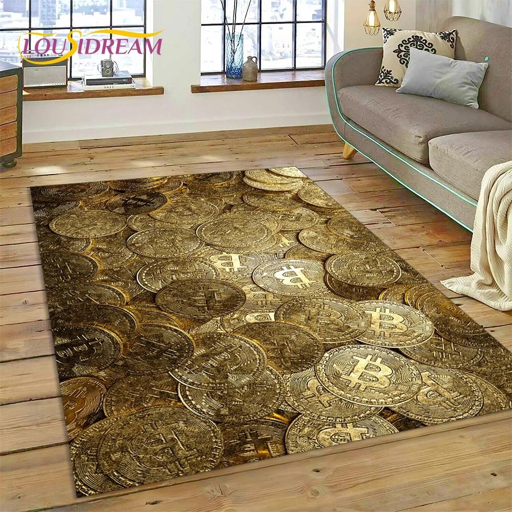 Bitcoin 3D Virtual Currency NFT Area Rug Carpet for Bedroom Living Room Home Sofa Decoration,Children Game Large Decor Floor Mat