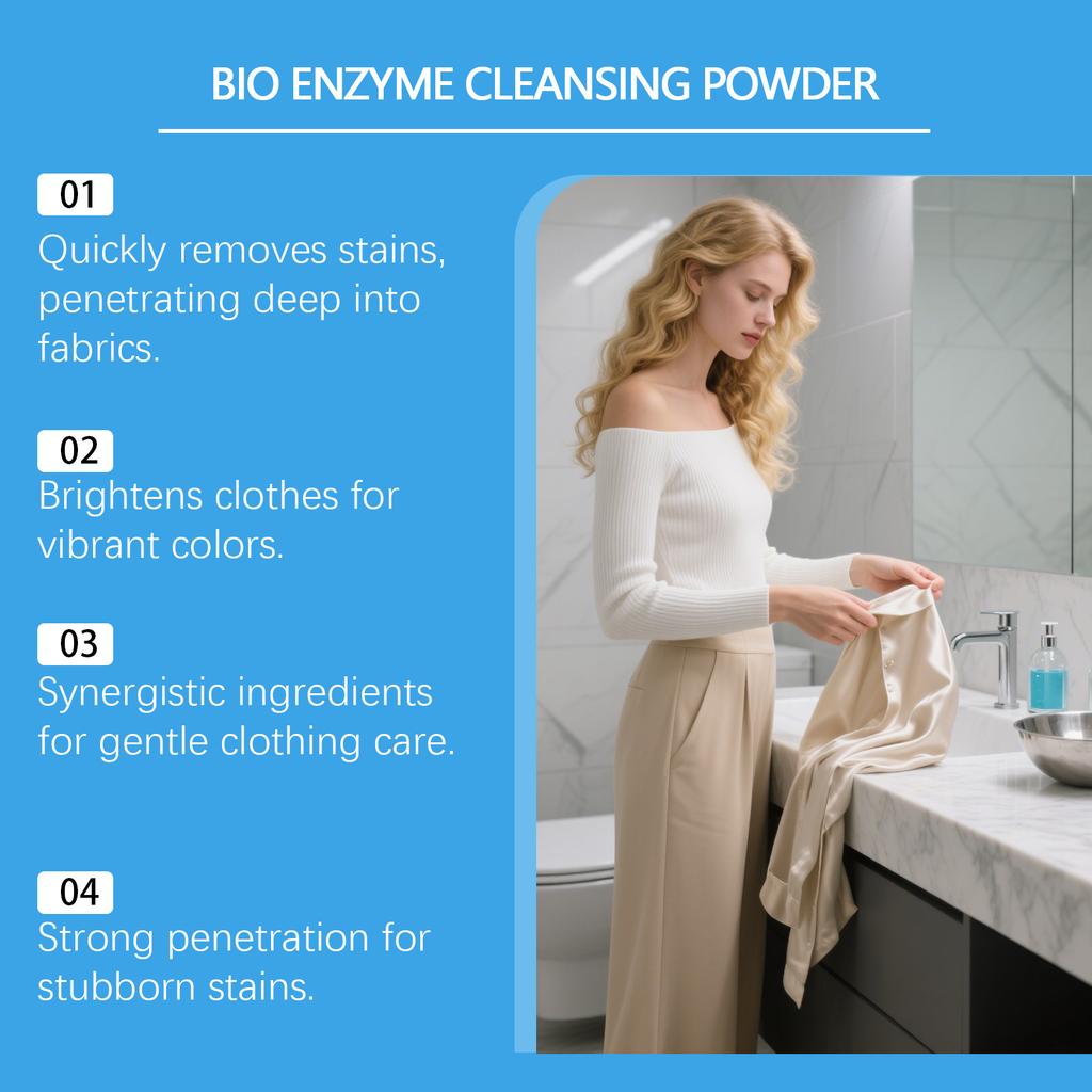 Hyper Concentrated, Bio Enzyme Cleansing Powder,Stain & Odor Removal Enzyme Booster Quick Stain Removal Bubble Powder