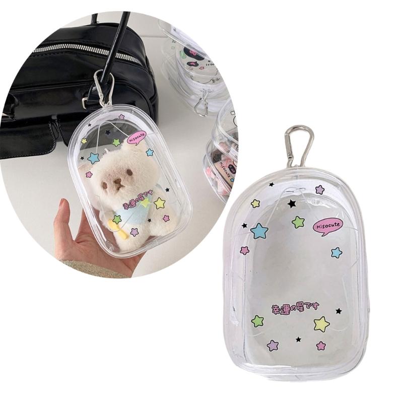 Portable Clear Hanging Storage Bag For Mini Figures Dolls Collectibles With Keychain Attachment And Zipper Closure